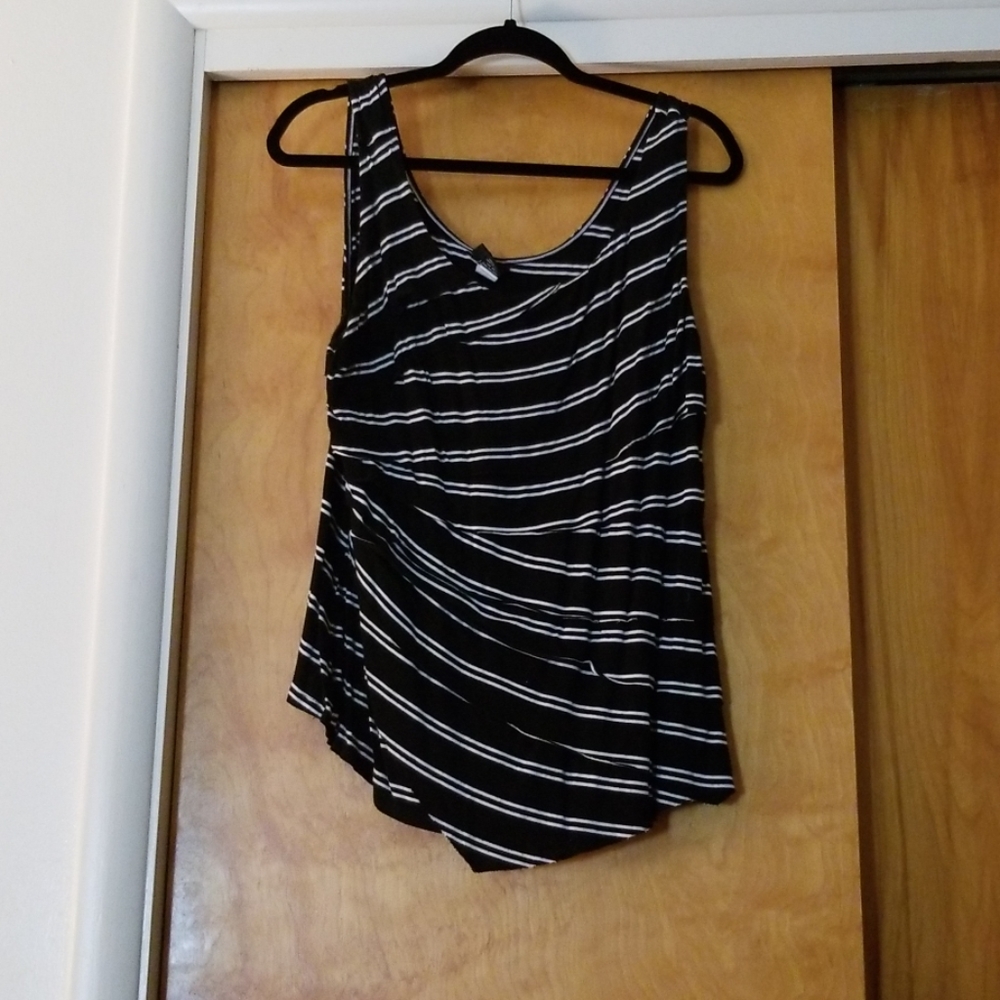 Black and White Asymmetrical Ruffle Tank Top